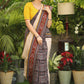 Smart cotton Ajrakh & plain cream Cotton saree with beautiful Ikaat, Ajrakh border