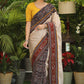 Smart cotton Ajrakh & plain cream Cotton saree with beautiful Ikaat, Ajrakh border