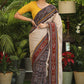 Smart cotton Ajrakh & plain cream Cotton saree with beautiful Ikaat, Ajrakh border