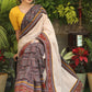 Smart cotton Ajrakh & plain cream Cotton saree with beautiful Ikaat, Ajrakh border