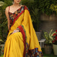 Surreal yellow Cotton saree with Handcrafted Kalamkari Pallu and border