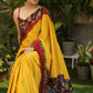 Surreal yellow Cotton saree with Handcrafted Kalamkari Pallu and border