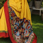 Surreal yellow Cotton saree with Handcrafted Kalamkari Pallu and border