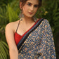 Spring bloom blue printed saree with Ajrakh and Cotton silk combination border with red stone Embellishment