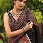 Classy black Ikat saree with Ajrakh & Ikat combination border