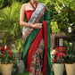 Serene Ikat cotton saree with green pallu and grey pleated border