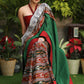 Serene Ikat cotton saree with green pallu and grey pleated border