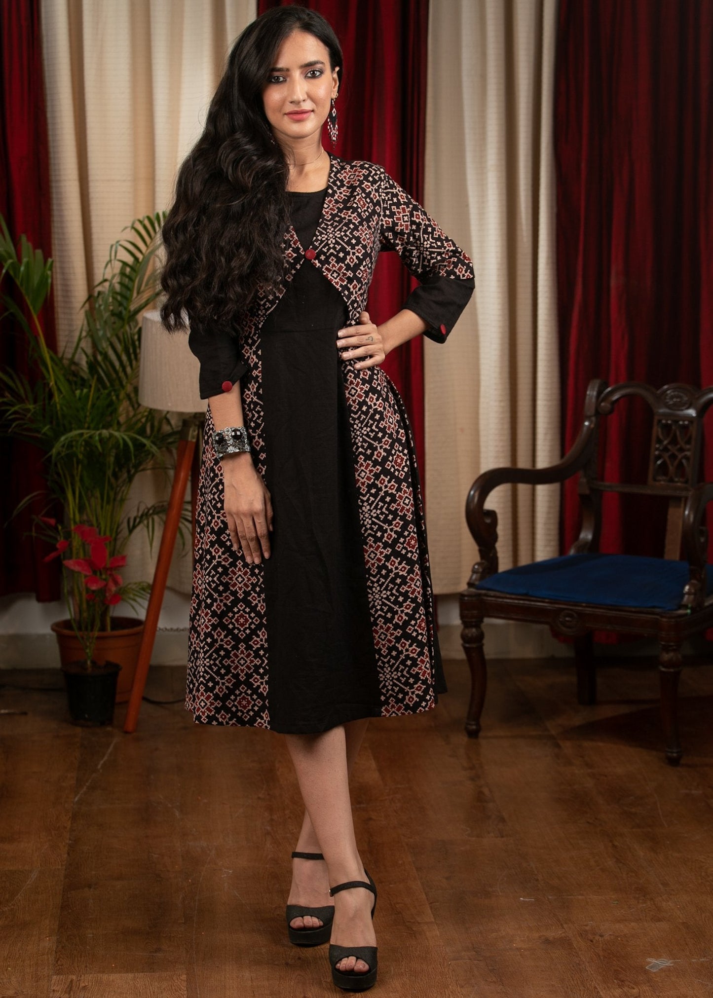 Black Ajrakh jacket style dress