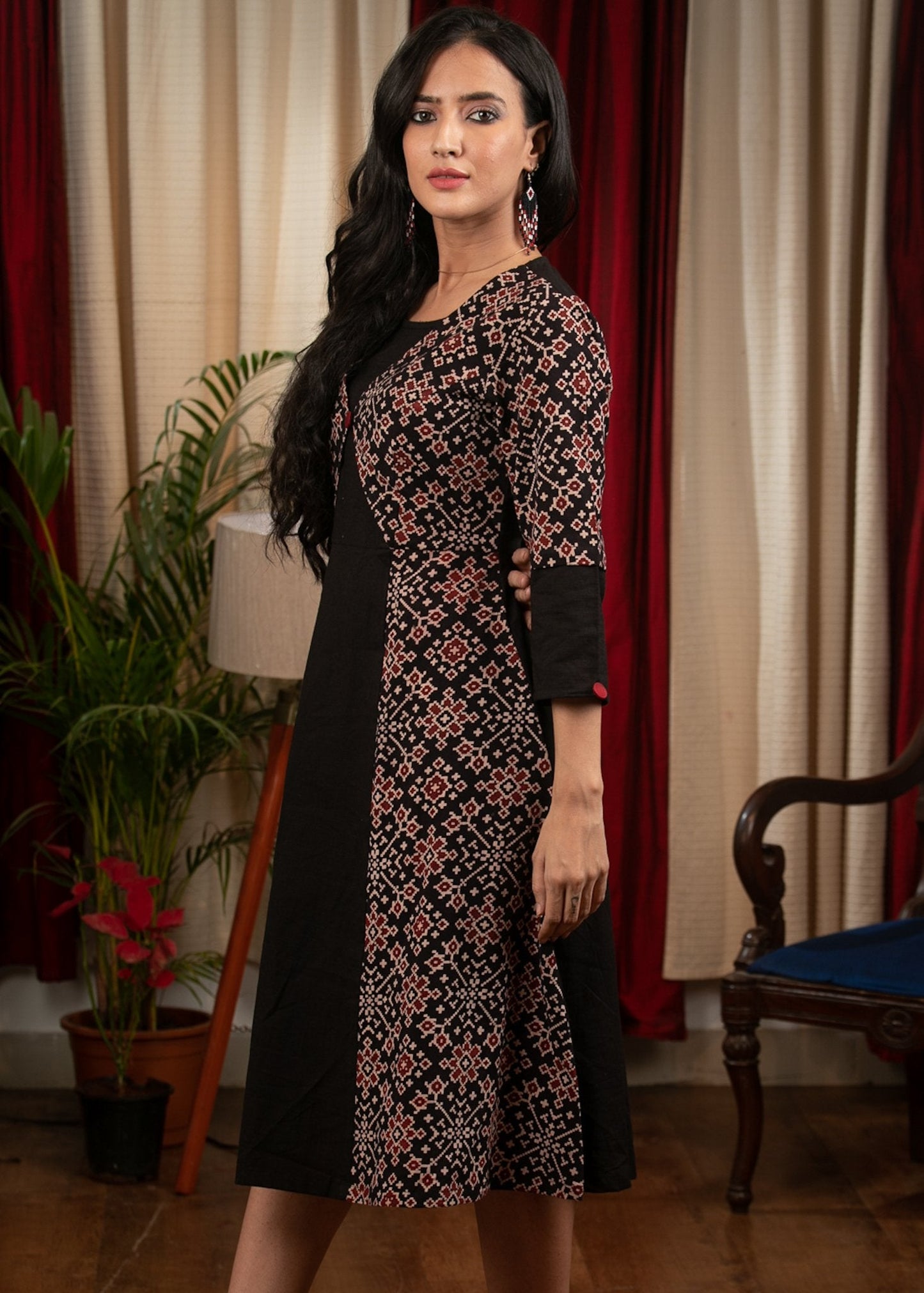 Black Ajrakh jacket style dress