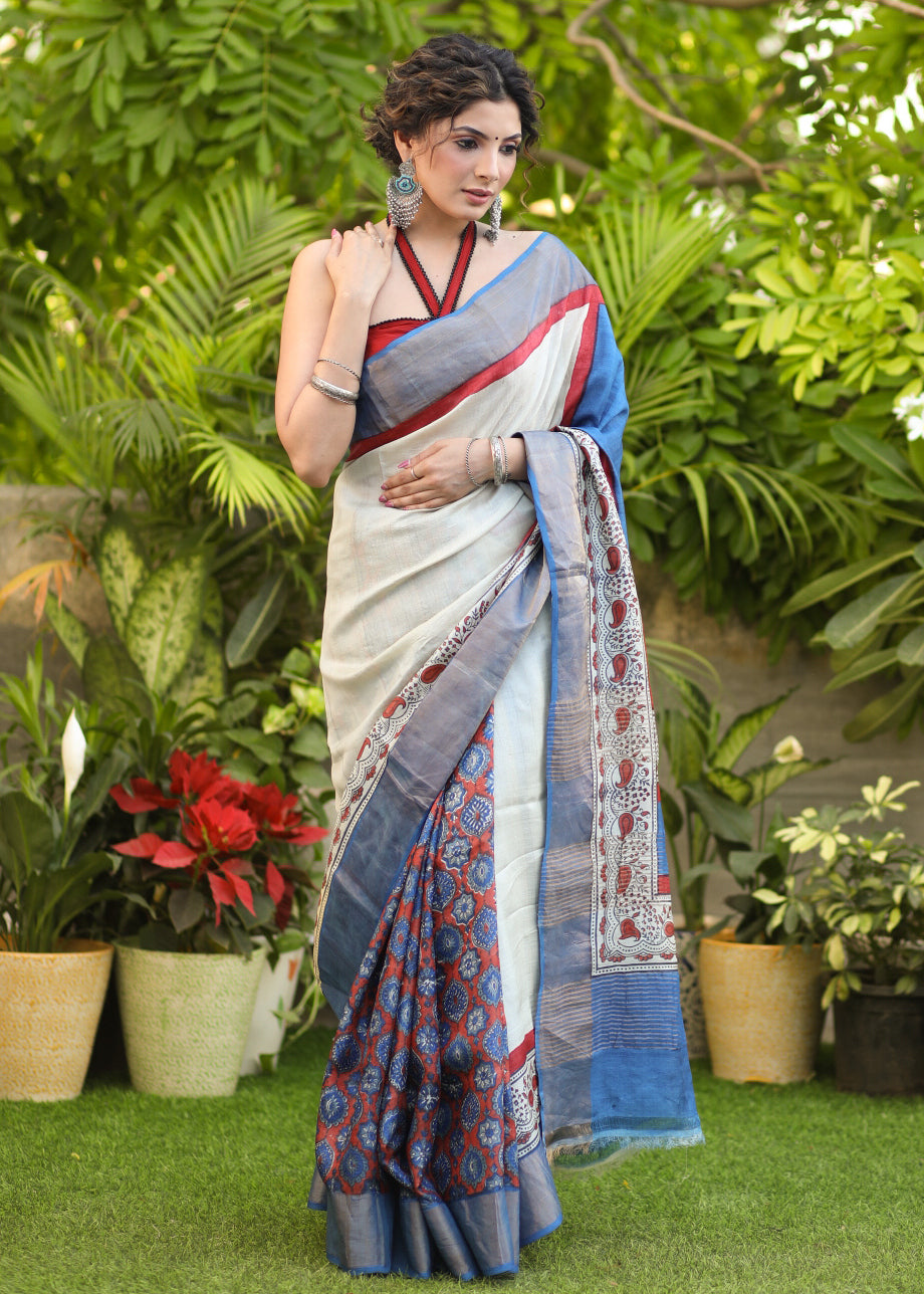 Mesmerizing Ajrakh Print Pure Silk saree