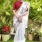 Serene Abstract White Block Print Cotton Saree with Exclusive Patchwork