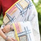 Serene Abstract White Block Print Cotton Saree with Exclusive Patchwork