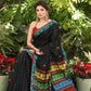 Comfortable Black Cotton Jamdani Saree with Elephant Motif