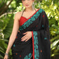 Comfortable Black Cotton Jamdani Saree with Elephant Motif