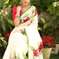 Serene Cream Hand Painted Pure Silk Saree with Exclusive Floral Motifs