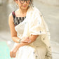 Stylish White Bengal Cotton Saree with Black Motif