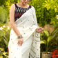 Stylish White Bengal Cotton Saree with Black Motif