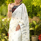 Stylish White Bengal Cotton Saree with Black Motif