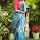 Exclusive Pure Silk Blue Hand Batik Saree with Ganpati Motifs