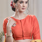 Orange Cotton Silk Blouse with  Exclusive Hand-painting and Elbow length Sleeves