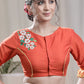 Orange Cotton Silk Blouse with  Exclusive Hand-painting and Elbow length Sleeves