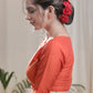 Orange Cotton Silk Blouse with  Exclusive Hand-painting and Elbow length Sleeves