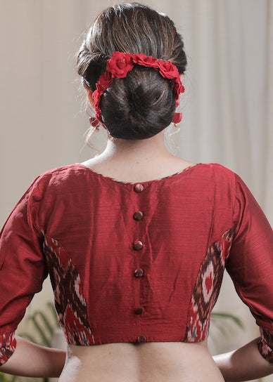 Maroon Cotton Silk Blouse With Ikat Details