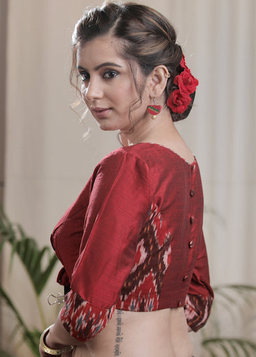 Maroon Cotton Silk Blouse With Ikat Details