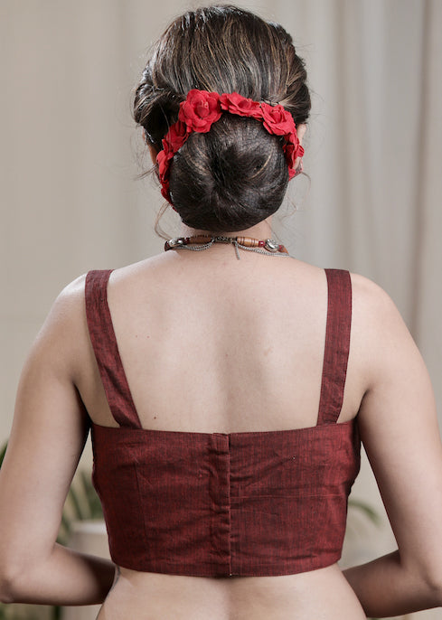 Tendy  Maroon Pin Tuck Handloom Cotton  Blouse. Lining Given