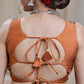 Rust Cotton Silk Padded  Blouse with exclusive Embroidery all Over and open Back