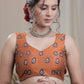 Rust Cotton Silk Padded  Blouse with exclusive Embroidery all Over and open Back