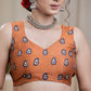 Rust Cotton Silk Padded  Blouse with exclusive Embroidery all Over and open Back