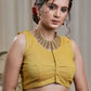 Mustard Yellow  Handloom Cotton Designer Blouse with Pleated Back