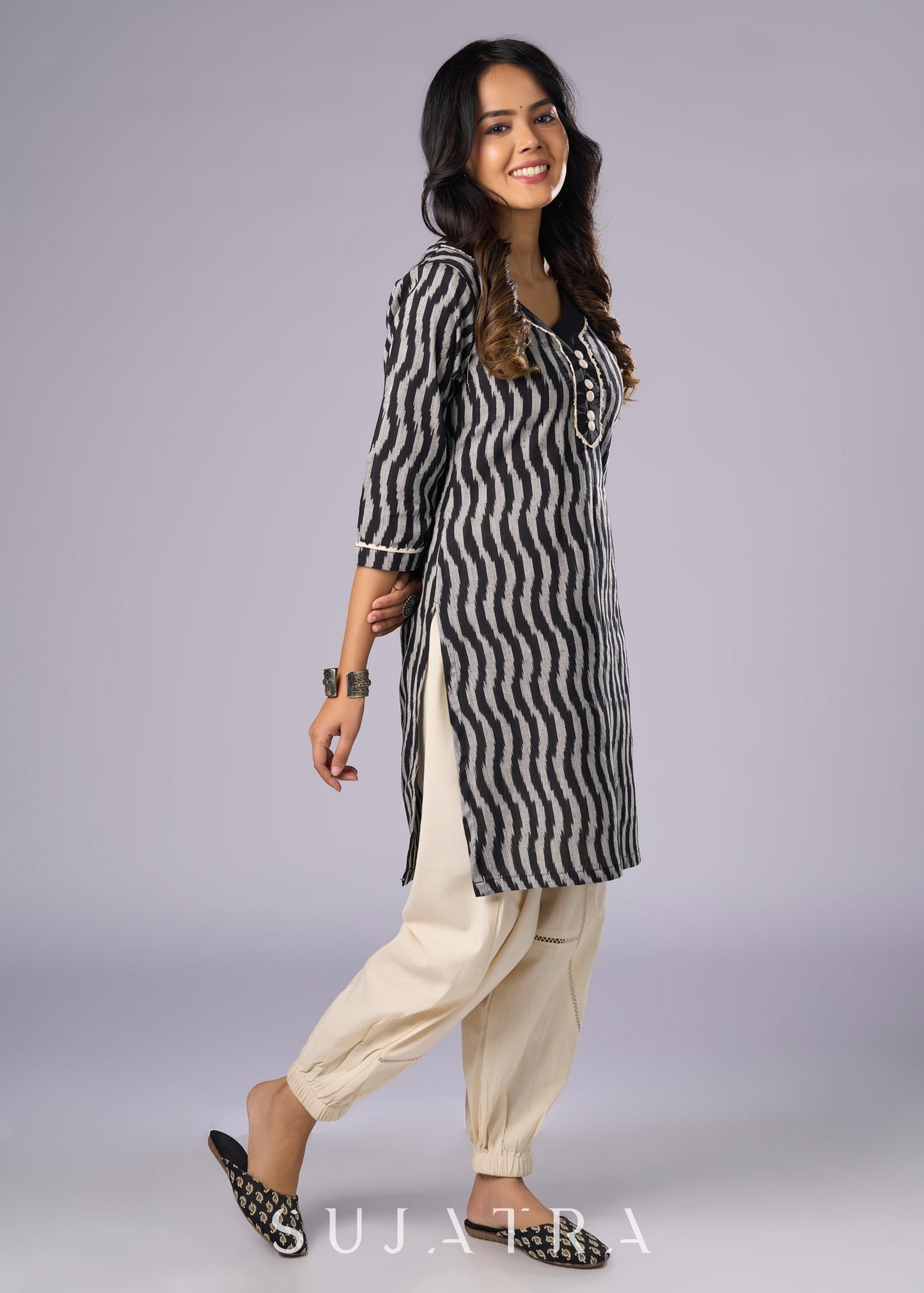 Classic Black Cotton Ikat Tunic - Pant Additional