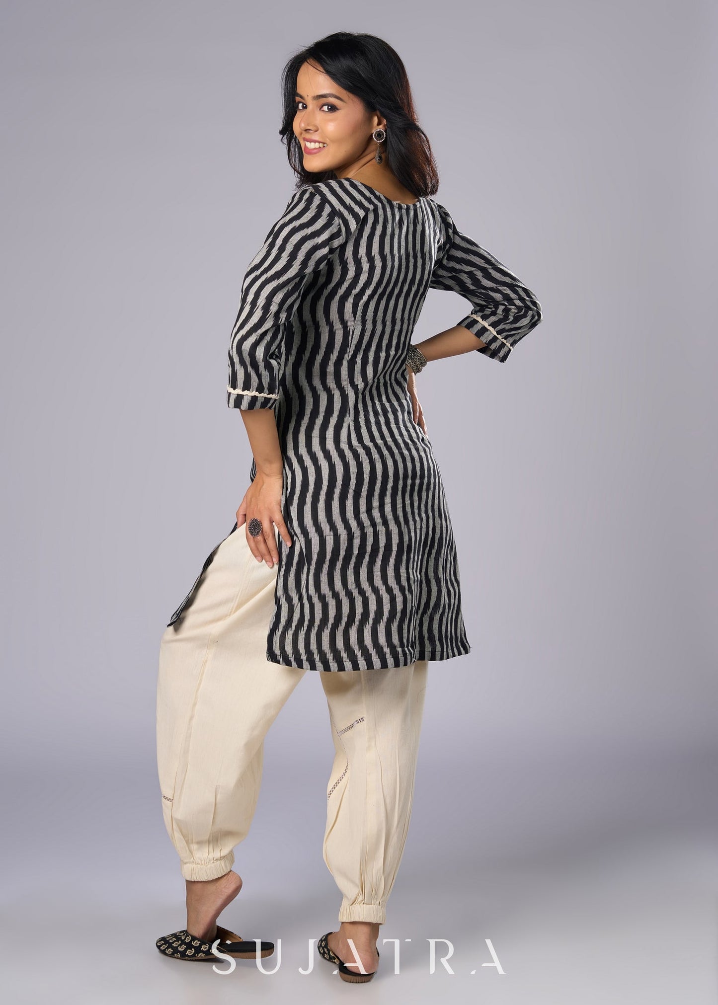 Classic Black Cotton Ikat Tunic - Pant Additional