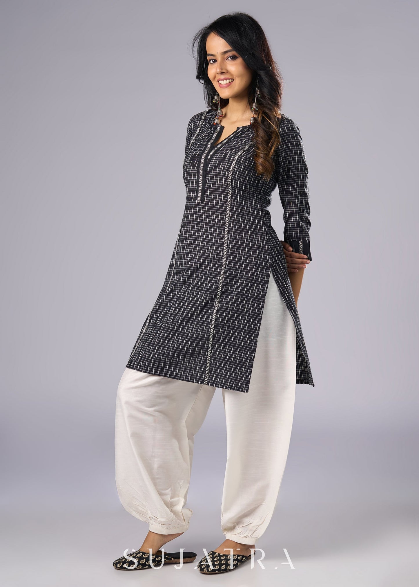 Classy Black Cotton Ikat Tunic