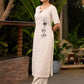 Off-White Cotton Kurta with Hand Painted Motif on One Side - Pant Optional