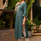 Front Embroidered Turquoise Green Kurta with Bell Sleeves - Pant Optional