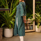 Front Embroidered Turquoise Green Kurta with Bell Sleeves - Pant Optional