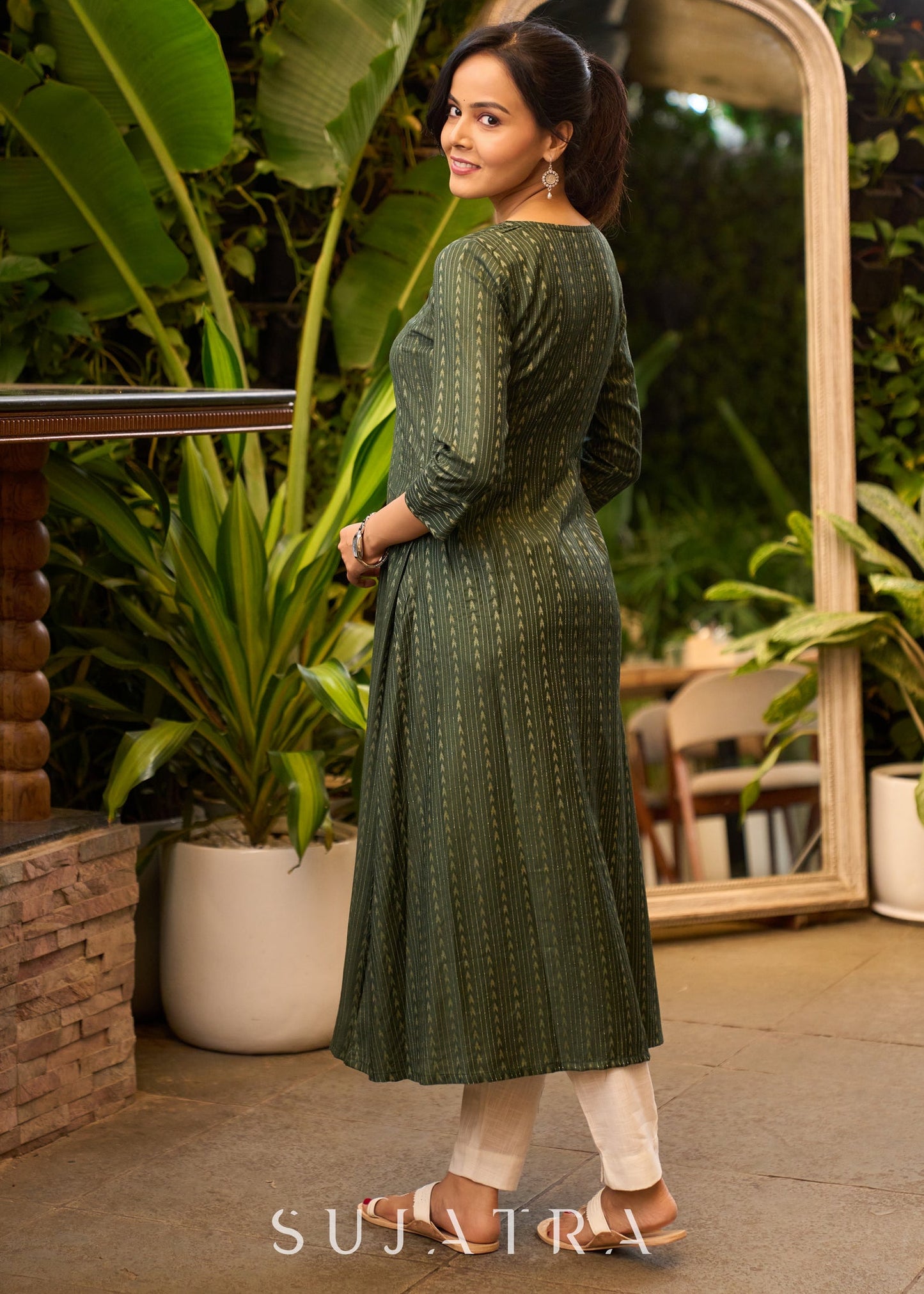 Flowy Green A Line Kurta Perfect for Work & Casual Wear - Pant Optional