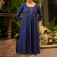 Trendy Navy-Blue Cotton Kurta with Embroidery in Front & Back - Pant Optional