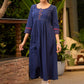 Trendy Navy-Blue Cotton Kurta with Embroidery in Front & Back - Pant Optional