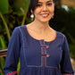 Trendy Navy-Blue Cotton Kurta with Embroidery in Front & Back - Pant Optional