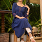 Trendy Navy-Blue Cotton Kurta with Embroidery in Front & Back - Pant Optional