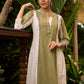 Unique Princess Cut Kurta in Combination of Pista Green & White with Black Embroidery All Over - Pant Optional