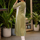 Unique Princess Cut Kurta in Combination of Pista Green & White with Black Embroidery All Over - Pant Optional