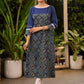 Evergreen Navy Blue Ajrakh Cotton Kurta with Laces on Sleeves & Neckline - Pant Optional