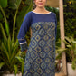 Evergreen Navy Blue Ajrakh Cotton Kurta with Laces on Sleeves & Neckline - Pant Optional