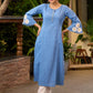 Elegant Powder Blue Kurta with Floral Patchwork Motifs on Sleeves - Pant Optional