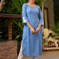 Elegant Powder Blue Kurta with Floral Patchwork Motifs on Sleeves - Pant Optional